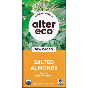 Alter Eco - Organic Chocolate Bar - Dark Salted Almonds, 2.82 Oz