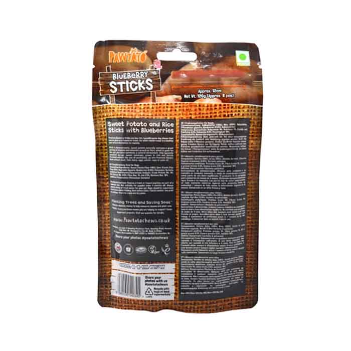 Benevo Pawtato Sticks Dog Chew Treats - Blueberry - back