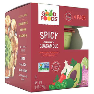 Good Foods - Dip Guacamole Spicy 4 Pack Single Serve, 8oz (Pack of 6)