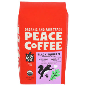 Peace Coffee - Whole Bean Black Squirrel Espresso, 12 oz | Pack of 6