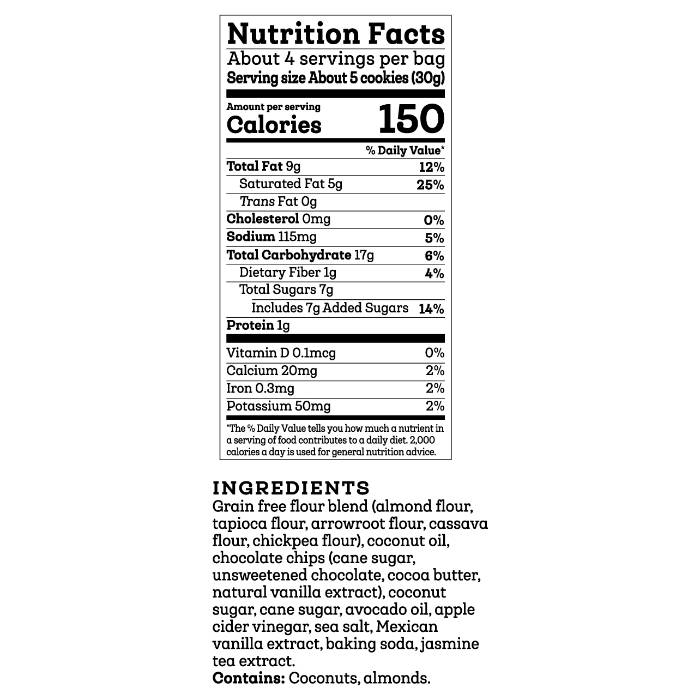 Siete - Grain-Free Cookies Mexican Vanilla Chocolate Chip, 4.5oz -Back