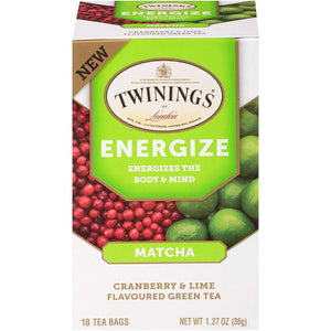 Twinings – Energize Matcha Cranberry Lime Tea, 18 Bags | Pack of 6