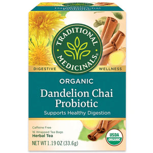 Traditional Medicinals – Chai Dandelion Probiotic Tea, 16 Bags | Pack of 6