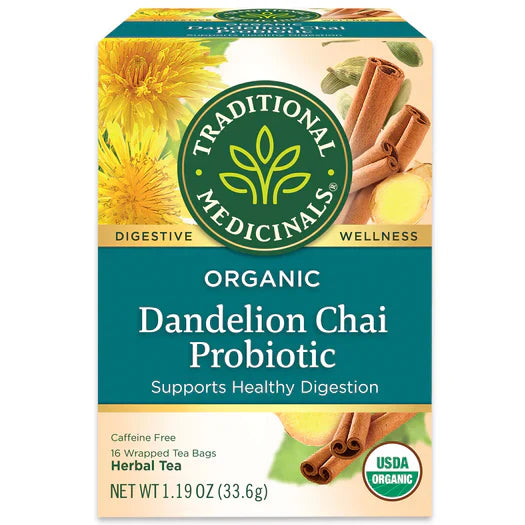 Traditional Medicinals – Chai Dandelion Probiotic Tea, 16 Bags | Pack of 6