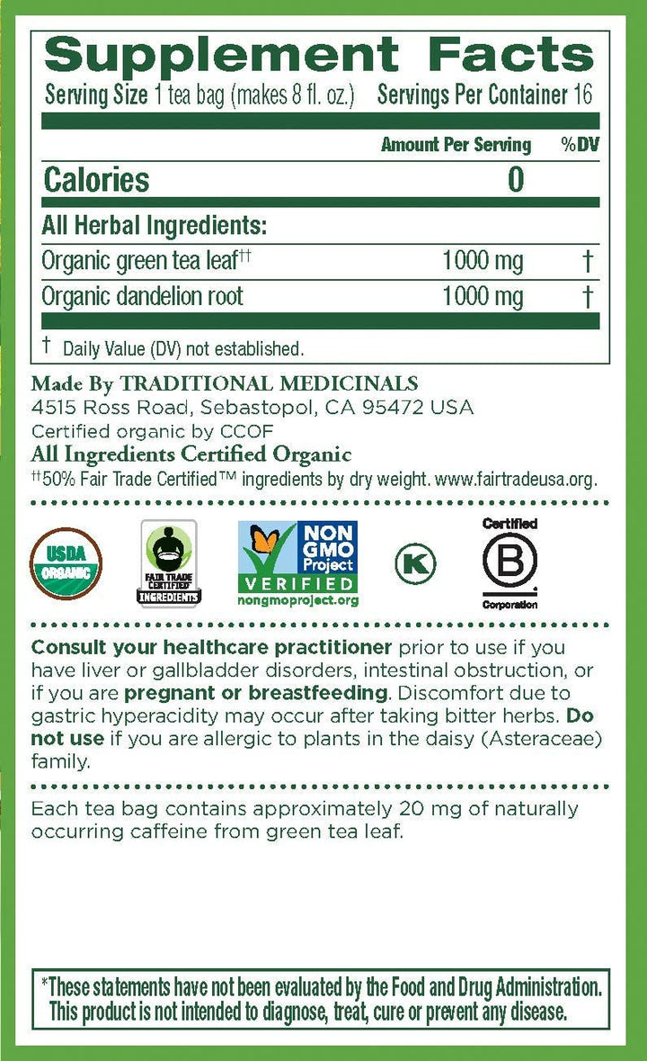 Traditional Medicinals – Dandelion Green Tea, 16 Bags | Pack of 6