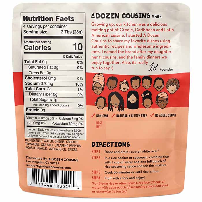 A Dozen Cousins - Rice Seasoning Sauce - Mexican Red Rice, 4oz - back