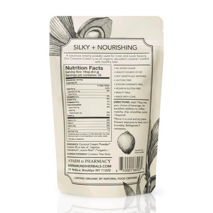 Anima Mundi - Coconut Cream Powder, 8oz - back