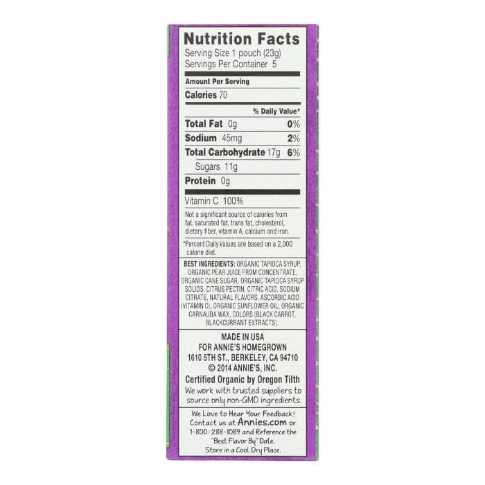 Annie’s Homegrown Berry Patch Bunny Fruit Snacks Side 2