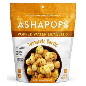 AshaPops - Popped Water Lily Seeds Turmeric Garlic, 1oz