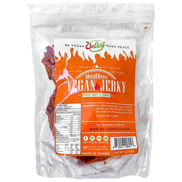 BeLeaf - Meatless Vegan Jerky - Thai Hot & Sour, 7oz