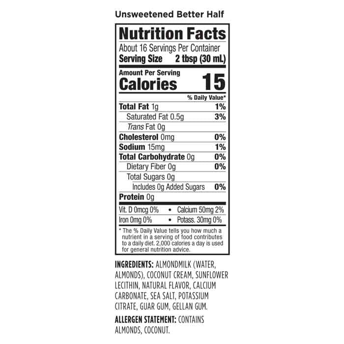Califia - Creamer Better Half Unsweetened, 16.9oz - Back