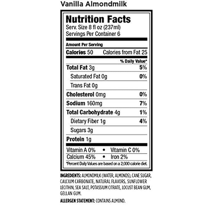 852909003282 - califia vanilla almond milk nutrition