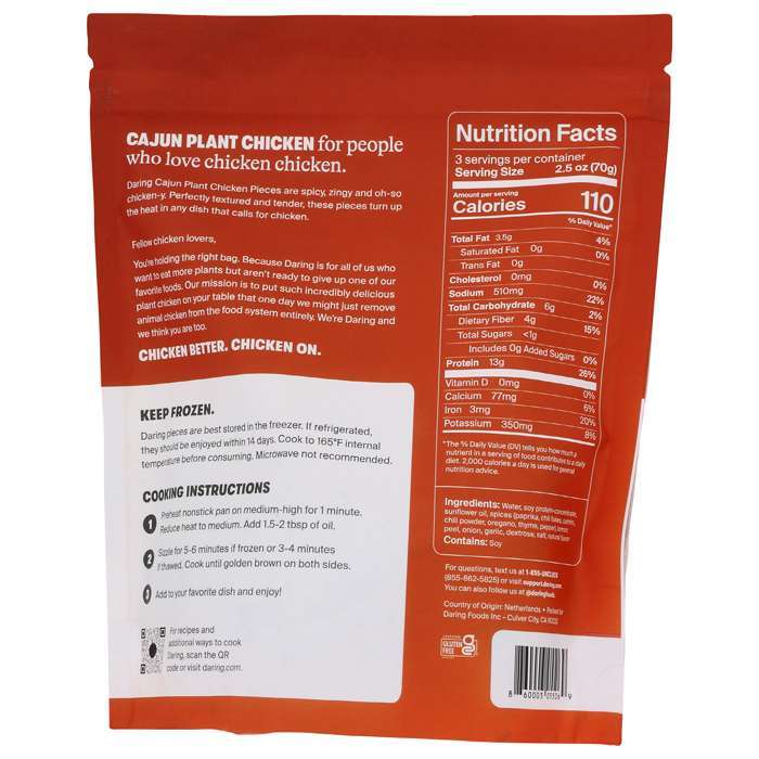Daring - Plant-Based Chicken Pieces Cajun - 8 oz - back