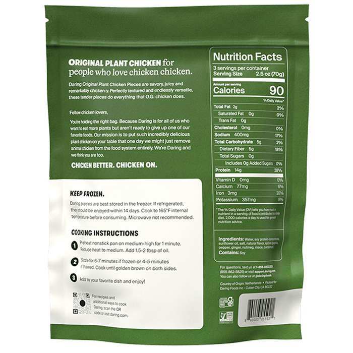Daring - Plant-Based Chicken Pieces Original, 8 oz - Back