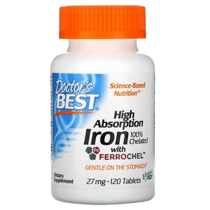 Doctor's Best - High Absorption Iron with Ferrochel 27mg, 120 Tablets