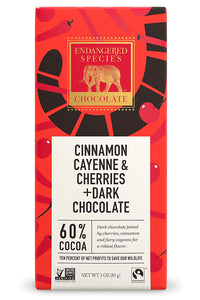 Endangered Species Natural Dark Chocolate Bar with Cinnamon Cayenne and Cherries, 3 Ounce
 | Pack of 12