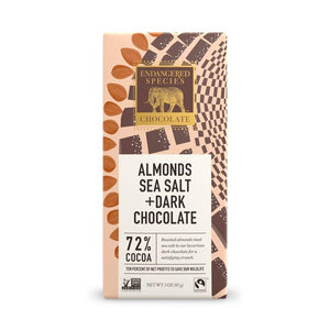 Endangered Species chocolate Bar Dark Sea Salt & Almonds, 3 oz | Pack of 12