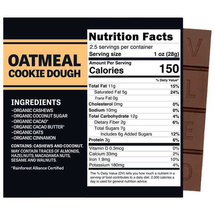 Evolved - Oatmeal Cookie Dough Organic Mylk Chocolate Bars , 2.5 oz - back