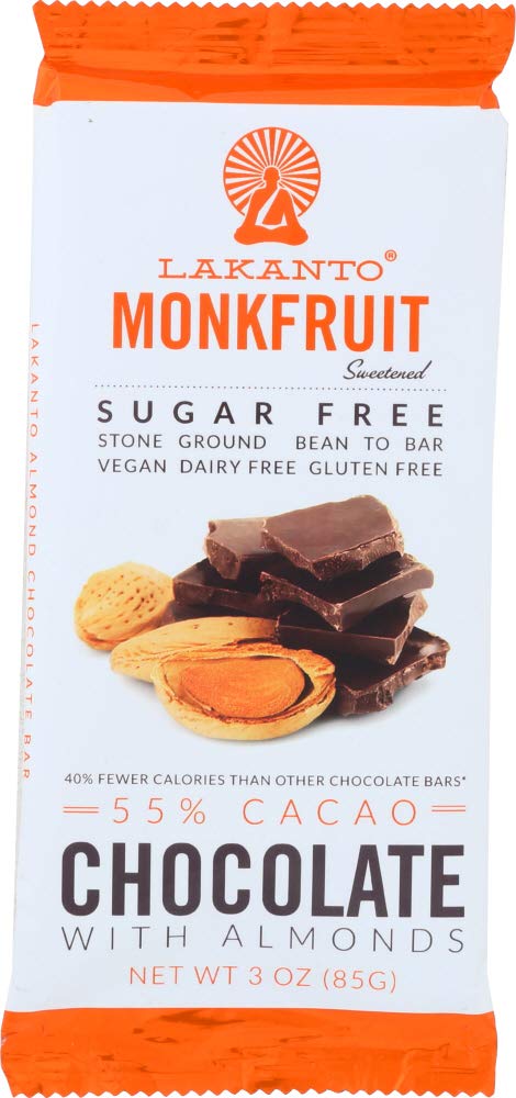 Lakanto - Chocolate Bar With Almonds Monkfruit 55% Cacao, 3 oz | Pack of 8