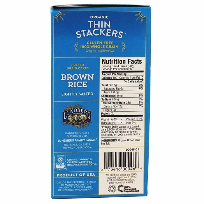 Lundberg - Organic Thin Stackers - Brown Rice Lightly Salted, 5.9oz - back
