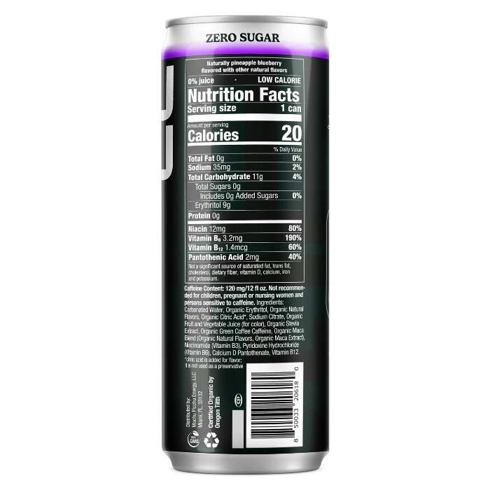 Machu Picchu - Elevate 120 Organic Energy Drinks Pineapple Blueberry, 12 fl oz - back