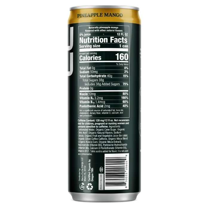 Machu Picchu - Elevate 120 Organic Energy Drinks Pineapple Mango, 12 fl oz - back
