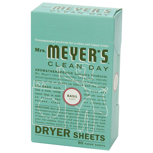 Mrs Meyers Clea - Dryer Sheet - Basil, 80pc (Pack of 12)