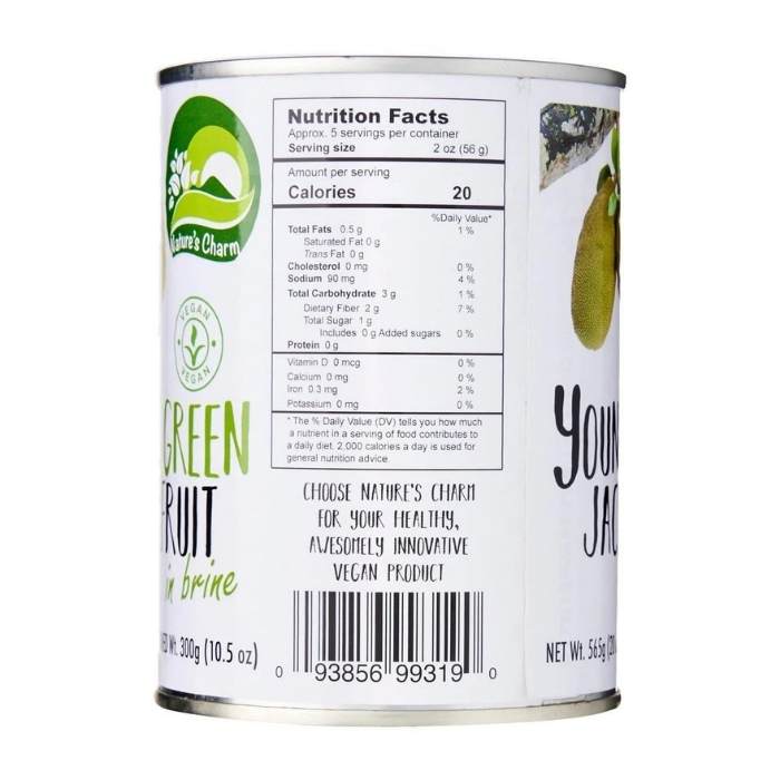 Nature's Charm - Young Green Jackfruit in Brine, 20oz - back
