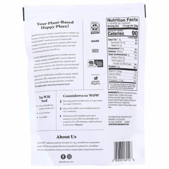 Plant Boss - Meatless Crumbles - All-Purpose, 3.35oz - back