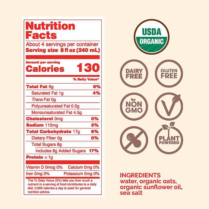 Rise Brewing Co. - Organic Original Oat Milk, 32 fl oz - back