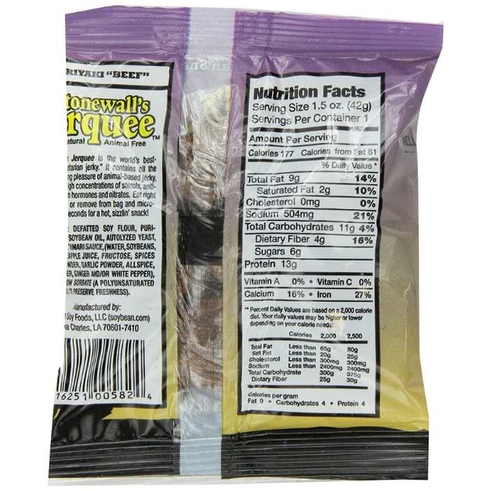 Stonewall's Jerquee - Vegan Jerquee Teriyaki Beef, 1.5oz - back
