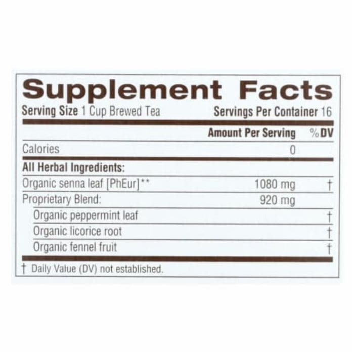 Traditional Medicinals - Organic Smooth Move® Tea Senna Peppermint, 16 Bags - nutrition facts