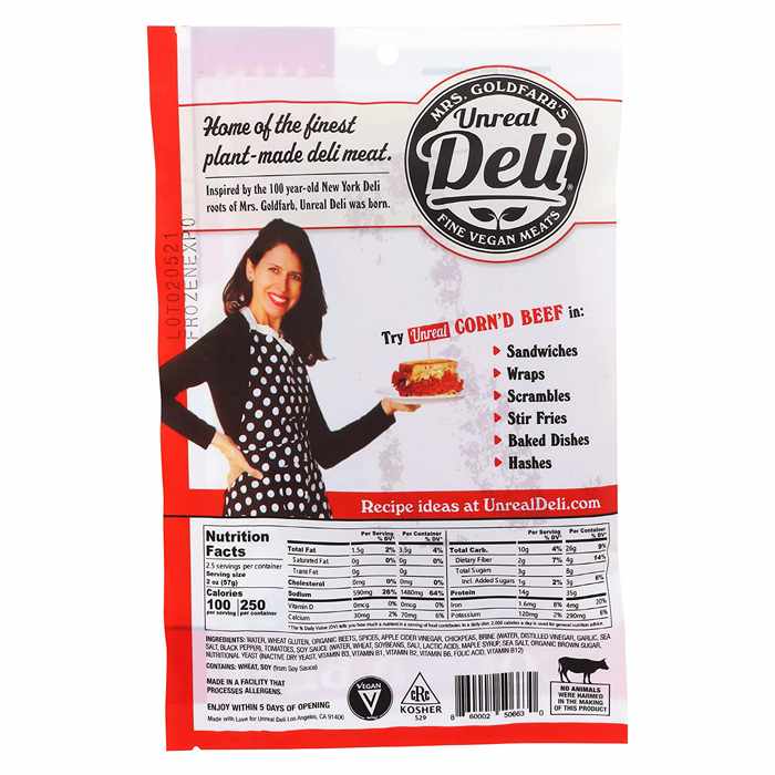 Unreal Deli - Plant Based Deli Meat Corn`d Beef Slices, 5oz - back