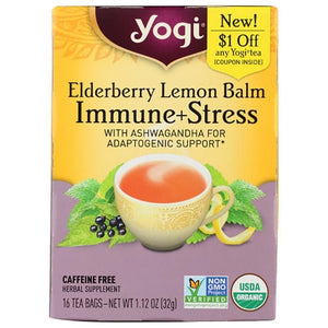 Yogi Tea - Elderberry Lemon Balm Immune & Stress, 16 Bags, 1.1oz
