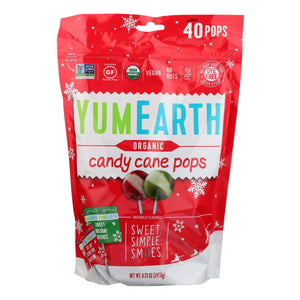 YumEarth - Organic, Candy Cane Pops, Wild Peppermint, 40 Pops | Pack of 18