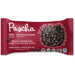 Pascha - 100% Cacao Organic Unsweetened Dark Chocolate Chips, 8.8oz