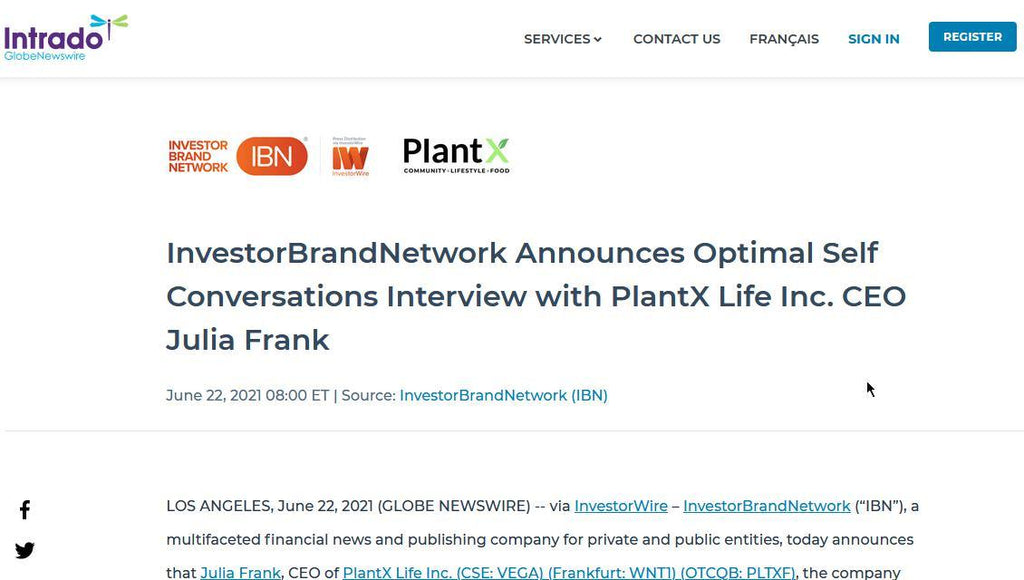 InvestorBrandNetwork Announces Optimal Self Conversations Interview with PlantX Life Inc. CEO Julia Frank