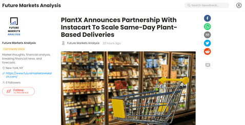 PlantX Announces Partnership With Instacart To Scale Same-Day Plant-Based Deliveries
