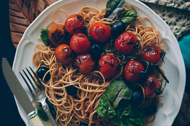 Lentil Spaghetti with Cherry Tomatoes and Olives Recipe