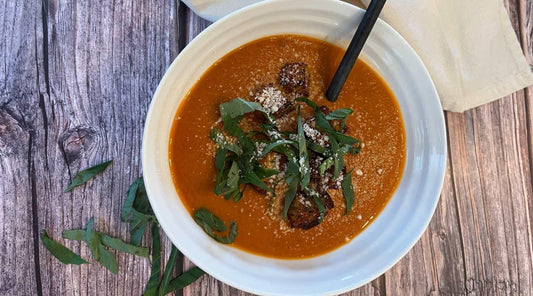 Tomato Basil Soup and Sourdough Croutons