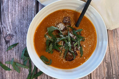 Tomato Basil Soup and Sourdough Croutons Recipe