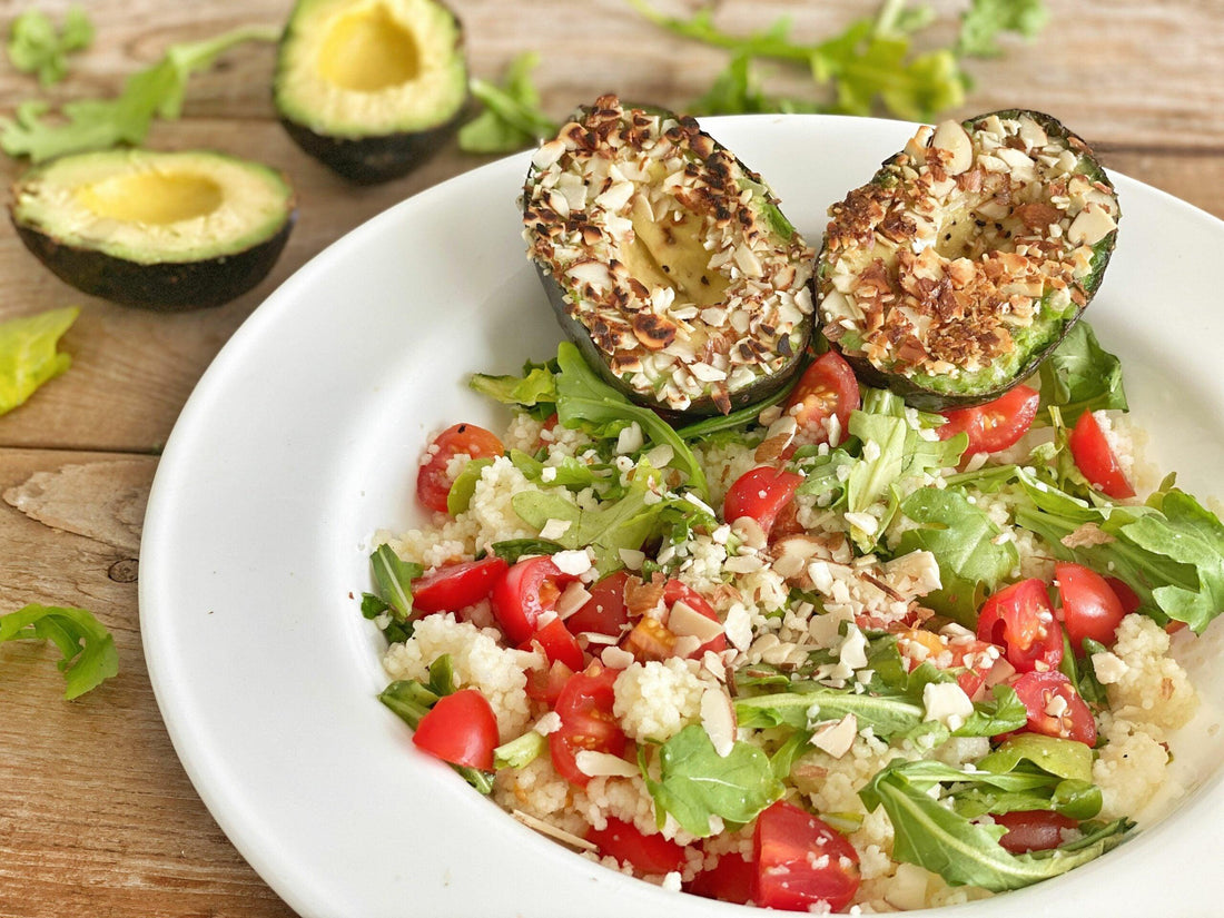 Couscous Salad with Avocado Almond Crust Recipe - PlantX US