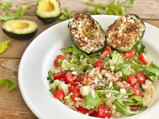 Couscous Salad with Avocado Almond Crust Recipe - PlantX US
