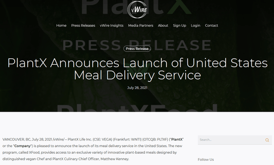PlantX Announces Launch of United States Meal Delivery Service - PlantX US