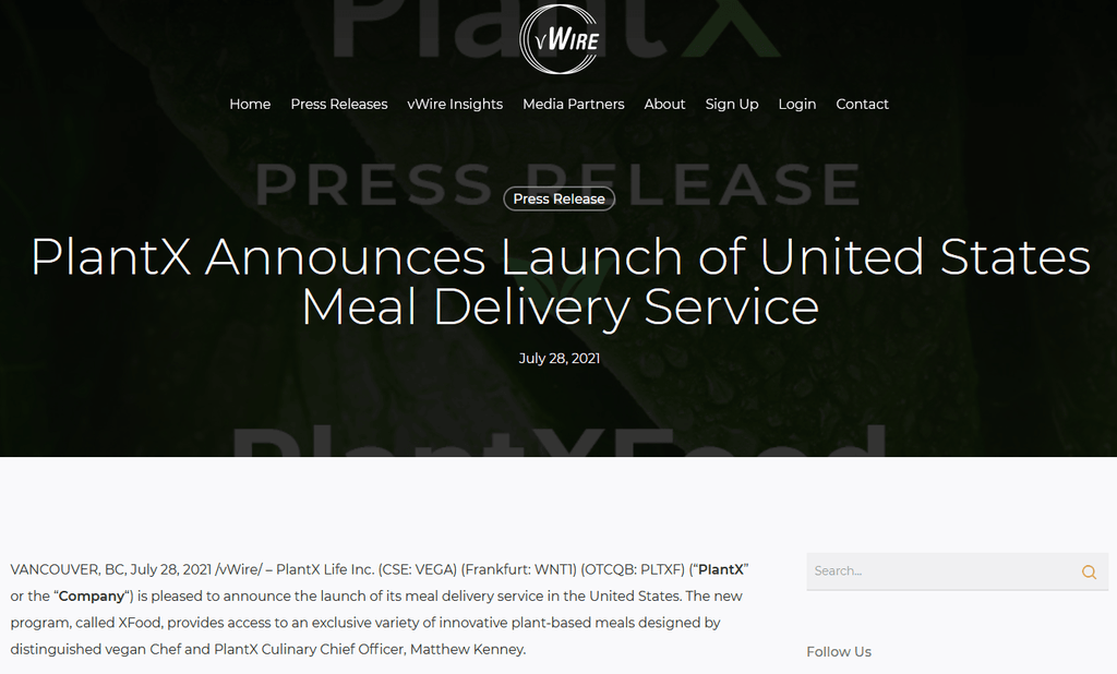 PlantX Announces Launch of United States Meal Delivery Service