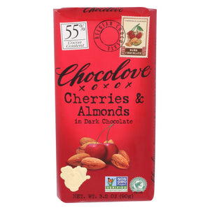 Chocolove - Dark Chocolate Bar Cherries & Almonds, 3.2 Oz (Pack Of 12)