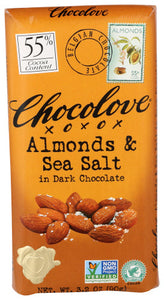 Chocolove - Dark Chocolate Bar Sea Salt & Almonds, 3.2 Oz (Pack Of 12)