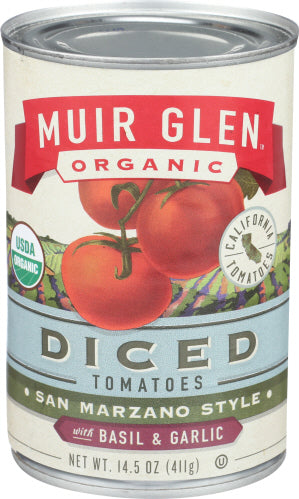 Muir Glen Diced Tomatoes Basil Garlic 14.5 Oz - Pack of 12