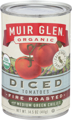 Muir Glen Diced Tomatoes Roasted Green Chile 14.5 Oz - Pack of 12