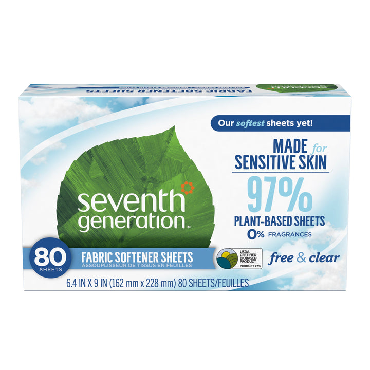 Seventh Generation Fabric Softener Sheets Free & Clear 80 PC - Pack of 4